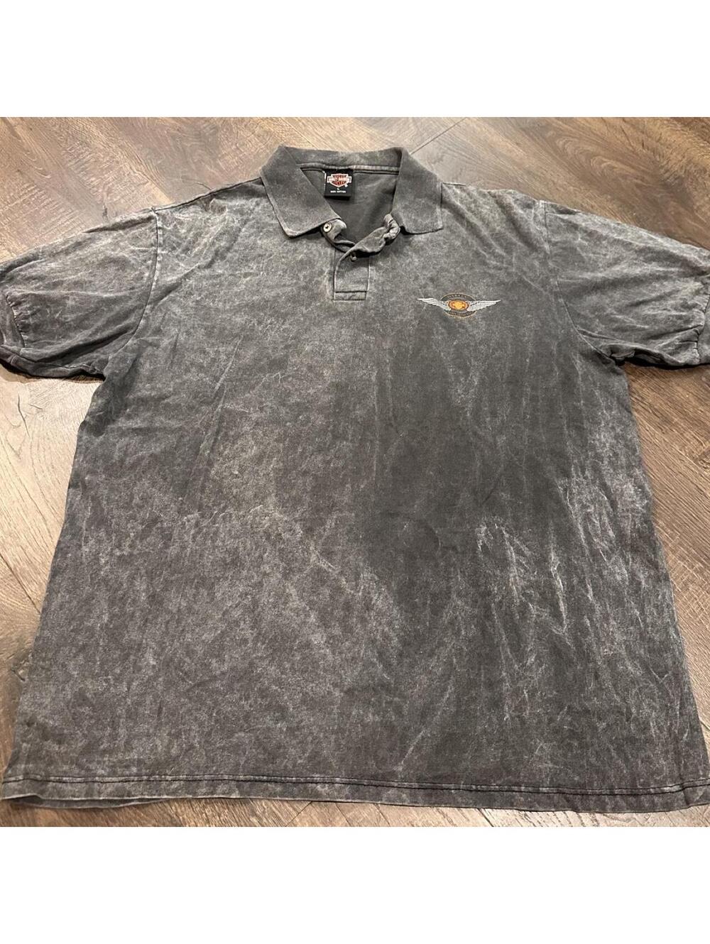 Harley Davidson Men's Grey and Black Polo-shirt